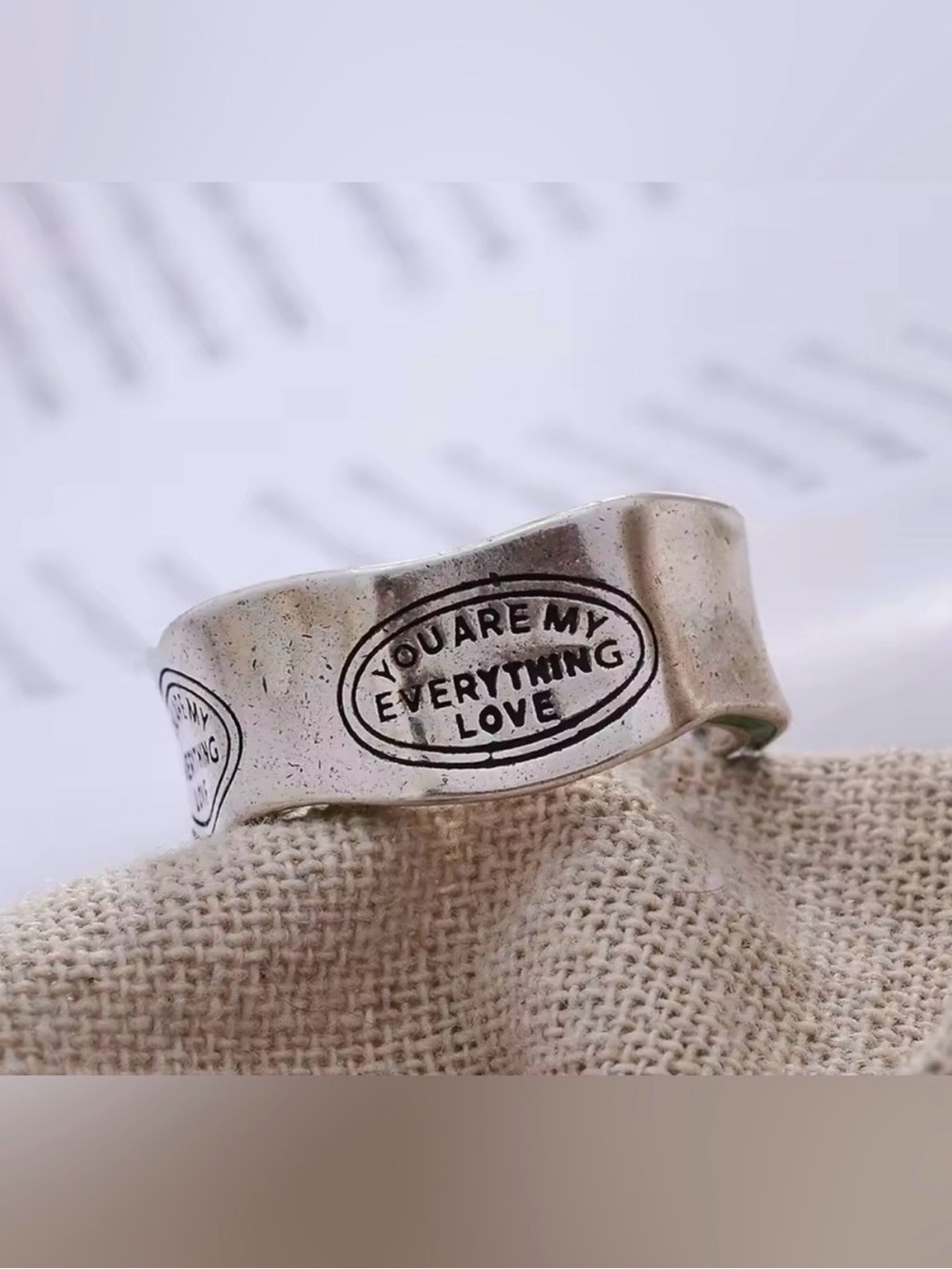 New Arrival Elegant Letter Carving Green Stripe Design Retro Thai Silver